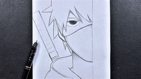 Easy anime sketch | how to draw anbu kakashi half face step-by-step ...