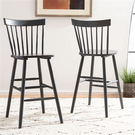 SAFAVIEH Providence Solid Spindle Back Bar Stool with Footrest, Grey ...