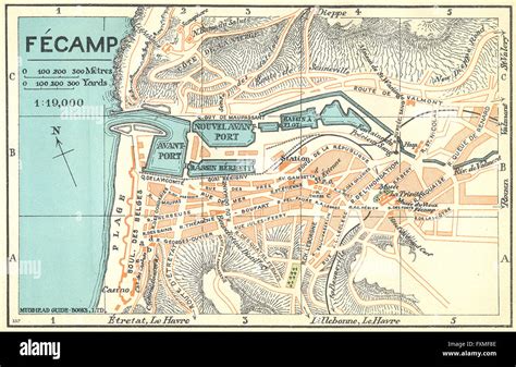 FRANCE: Fecamp, 1932 vintage map Stock Photo - Alamy