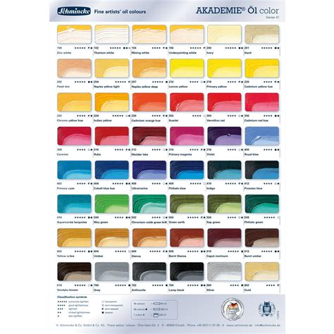 Schmincke Akademie Oil Paint : Color Chart | Jackson's Art Supplies