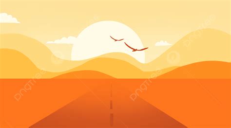 Yellow Aesthetic Hand Painted Sunset Landscape Illustration Background ...