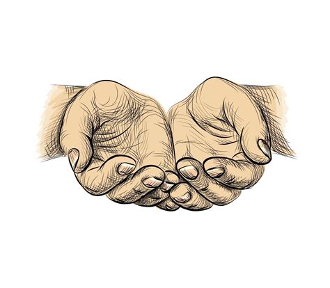 Hands palms together sketch begging hands Vector illustration 2492421 ...