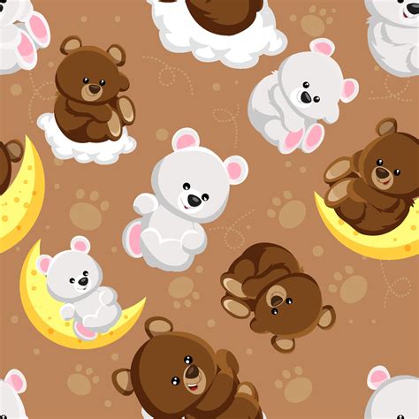 Cute Brown and White Teddy Bear Seamless Background 8412162 Vector Art ...