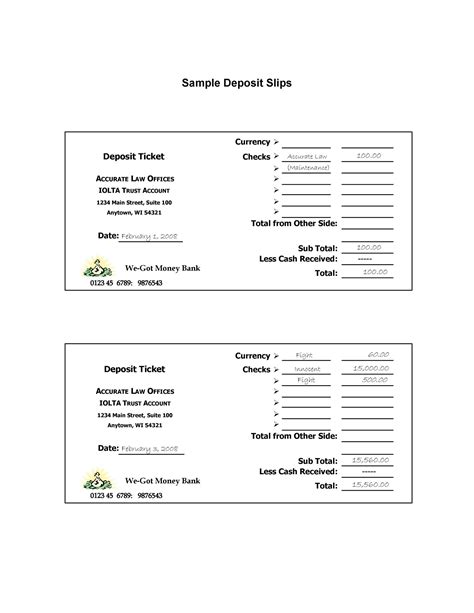 Printable Deposit Slips