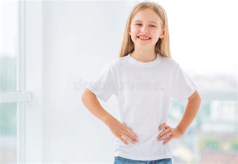 Little Girl in New White T-shirt Stock Photo - Image of advertising ...