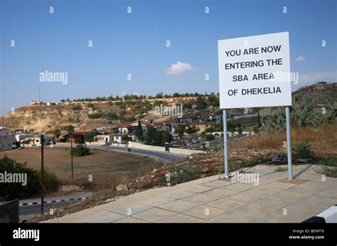 sign overlooking pyla and turkish controlled territory marking entrance ...