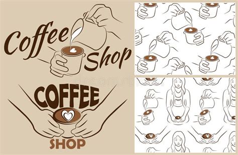 Outline Set of Coffee Shop Icon with Patterns for Cafe Menu Design ...