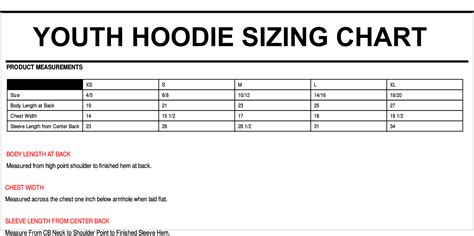 YOUTH HOODIE SIZING CHART – oldprophet.com