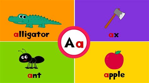 Letter A a Flashcard for kids with 4 words alligator ax ant apple ...