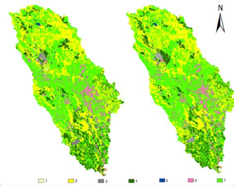 Maps of land-use types for 2000 and 2014 ((a) 2000; (b) 2014) 1 ...