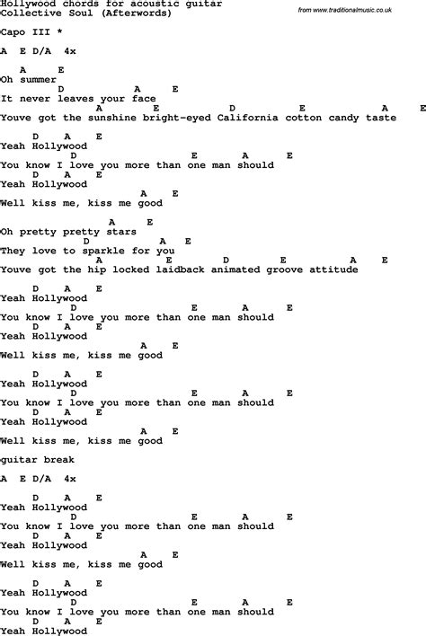 Song lyrics with guitar chords for Hollywood - Collective Soul