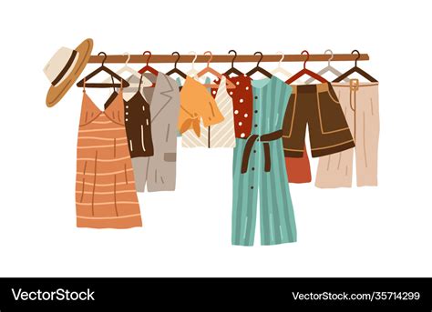 Stylish fashion clothes hanging on hangers Vector Image