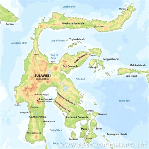 Sulawesi map (fomerly Celebes)