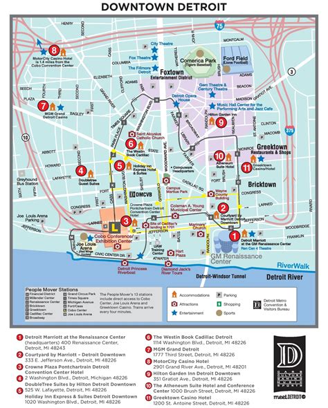 Detroit City Map Downtown - Island Maps