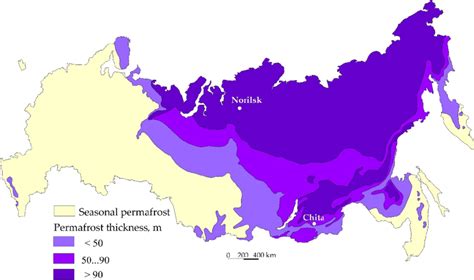 Map of permafrost distribution in the Russian Federation [5 ...