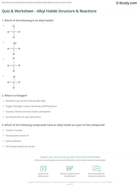 Quiz & Worksheet - Alkyl Halide Structure & Reactions | Study.com