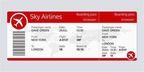 Plane Ticket Template. Airplane Flight Ticket Blank. Boarding Pass ...