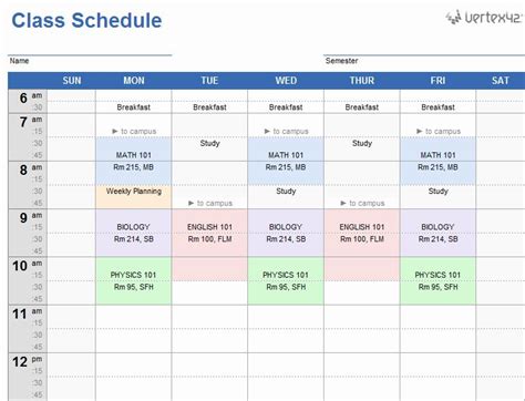 High School Schedule Template Beautiful Weekly Class Schedule Template ...