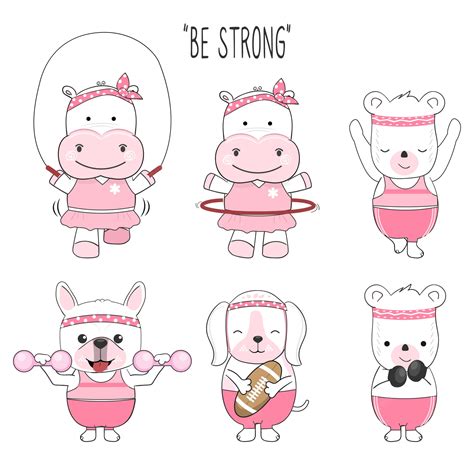 Premium Vector | Cute baby animal cartoon exercise set