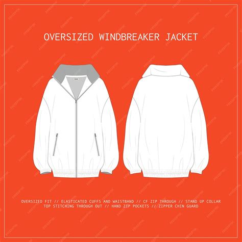 Premium Vector | Oversized Zip Through Windbreaker Jacket CAD Drawing ...