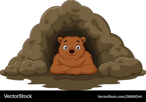 Bear Hibernating Inside Cave Cartoon | PeepsBurgh.Com