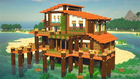 How to Make a TROPICAL ISLAND BEACH HOUSE ON WATER in Minecraft! - YouTube