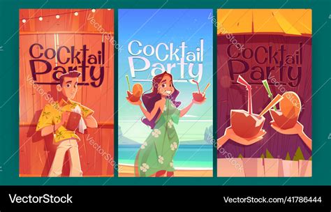 Cocktail party cartoon posters invitation flyers Vector Image