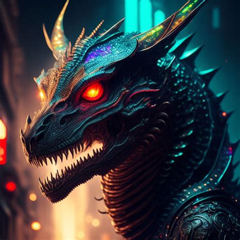 Voidraptor: portrait of a roaring neon skeleton dragon with iridescent ...