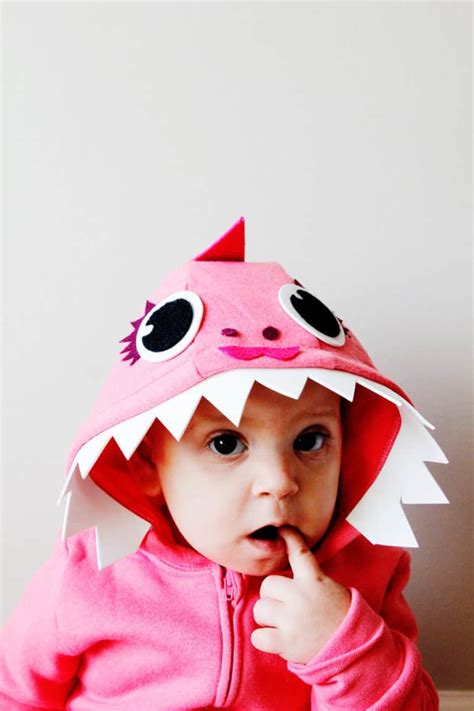 Pink DIY baby shark costume with a hoodie - see kate sew