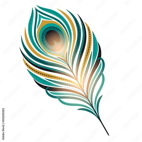 Illustration with color peacock feather. Isolated object. Freehand ...