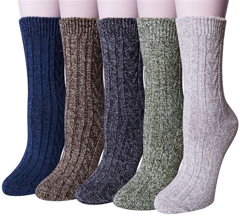 Loritta 5 Pairs Warm Wool Socks for Women, Thick Knit Thermal Crew ...