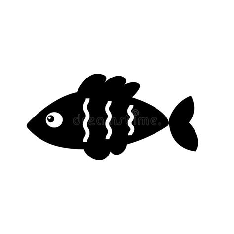 Black and White Tropical Cartoon Fish Silhouette in Flat Doodle Style ...