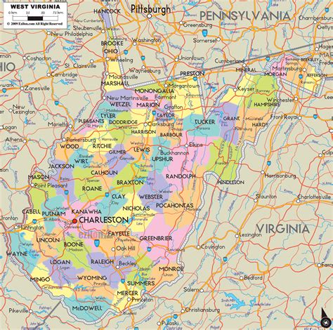 Map of West Virginia State USA - Ezilon Maps