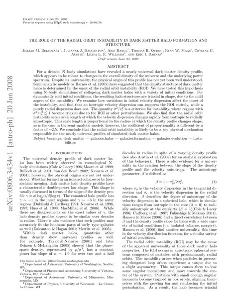 (PDF) The Role of the Radial Orbit Instability in Dark Matter Halo ...