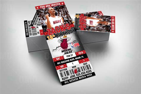 Miami Heat Sports Ticket Style Party Invites – 2.5×6″ – Sports Invites