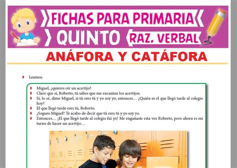 Anáfora y Catáfora para Quinto Grado de Primaria | Actividades – 2024