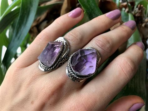 Peruvian Rings / Raw Amethyst Ring / Handmade Alpaca Silver Ring for ...