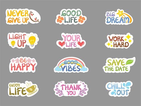 set of collection cute positive quote. sticker style and illustration ...