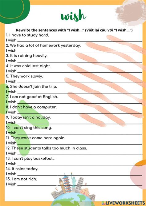 Wish sentences interactive worksheet | Wish sentences, Worksheets, Wish