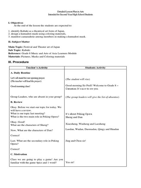 Sample Lesson Plan For Grade 8 Mapeh A Detailed Lesson Plan In Mapeh ...