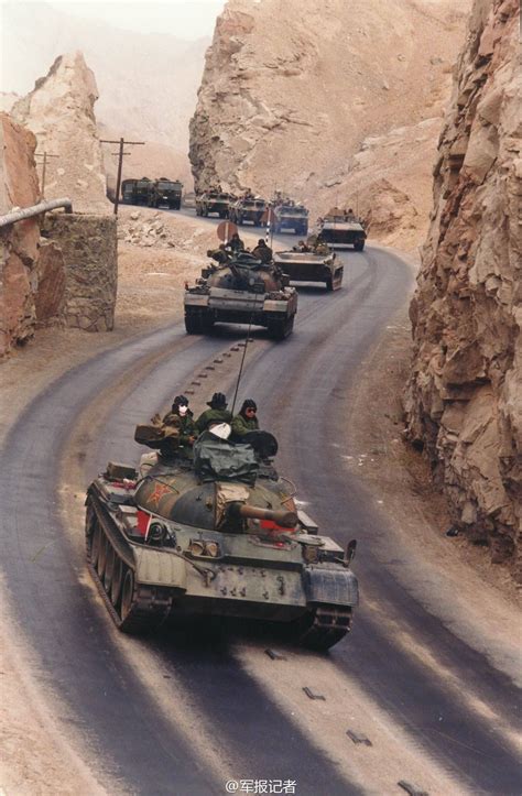 Type 59 tanks leading motorized convoy during exercise in western China ...