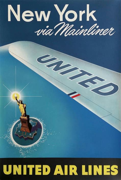 Original vintage poster United Airlines New York via Mainliner ...