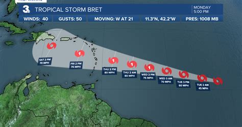 2nd named storm of 2023 Atlantic Hurricane Season: Tropical Storm Bret