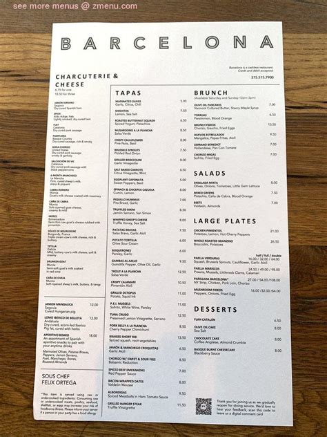 Menu at Barcelona Wine Bar, Philadelphia