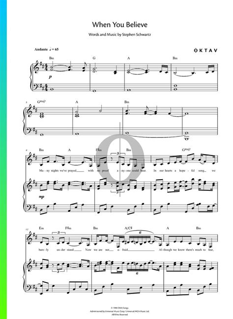 When You Believe Piano Sheet Music from The Prince of Egypt by Mariah ...