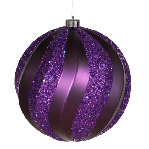 8 inch Matte-Glitter Swirl Christmas Ball Ornament: Purple | M112106