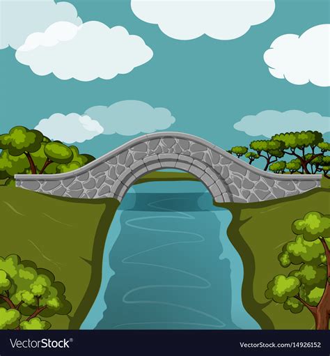 Stone bridge over river Royalty Free Vector Image