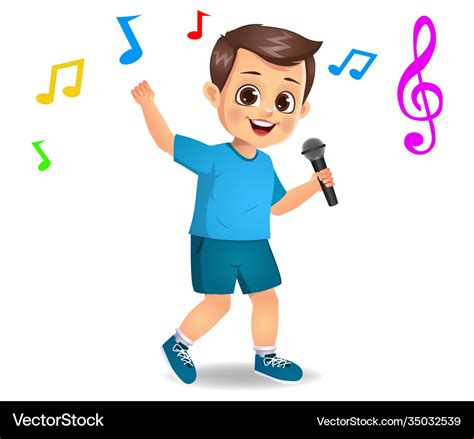 Cute boy kid singing song Royalty Free Vector Image