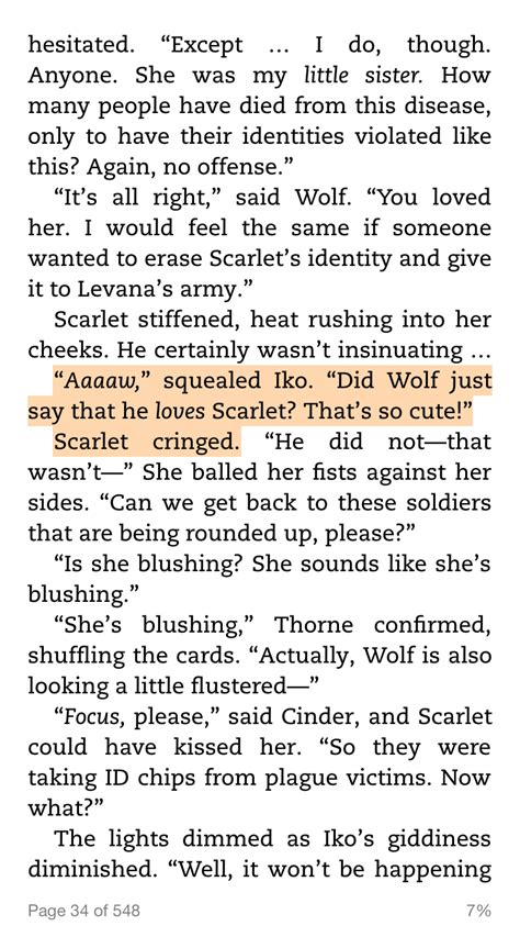 Wolf and scarlet, the lunar chronicles is she blushing?? Oh yeah she is!