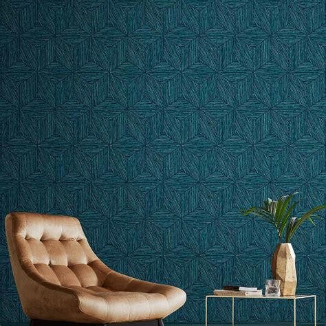 Grasscloth Geo Teal Wallpaper | Green Wallpaper | Graham & Brown